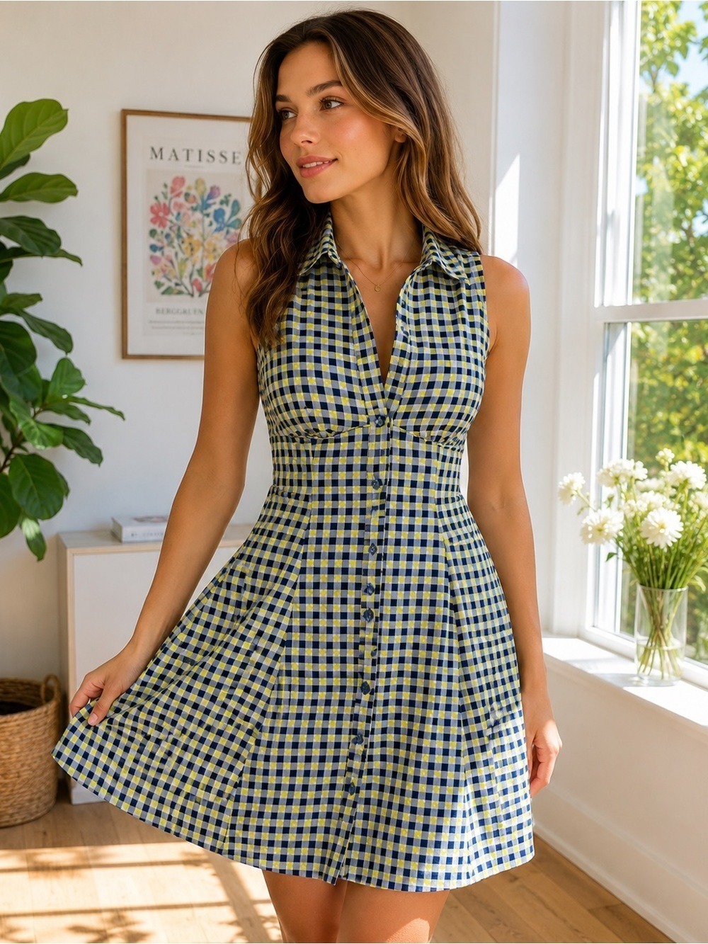 Urban Outfitters Blue Yellow Plaid Seersucker Feel Mini Dress XS/S Preppy Twee - Picture 1 of 8